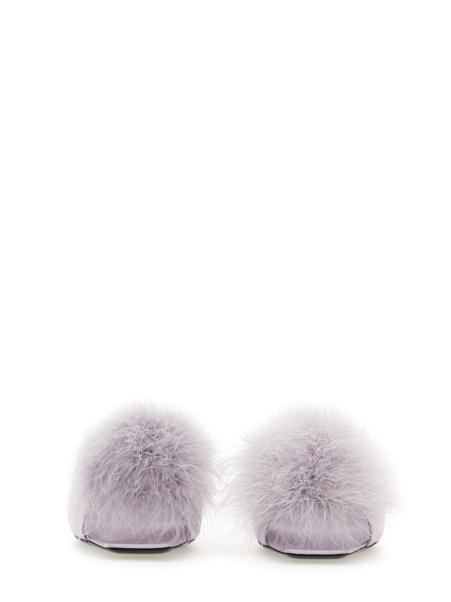 SAINT LAURENT    SATIN CREPE MULE MAE WITH FEATHERS