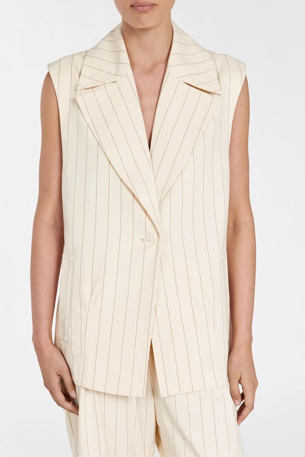 SANDER CREAM STRIPE OVERSIZED VEST