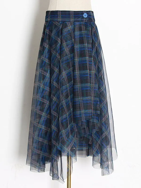 Scotland Plaid Overskirt High Waist Handkerchief Tulle Daily Casual Skirts