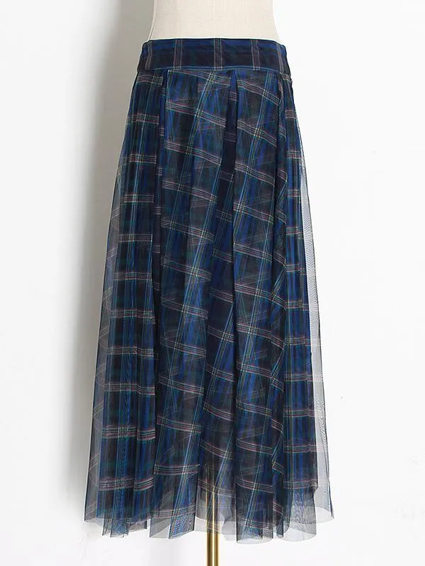 Scotland Plaid Overskirt High Waist Handkerchief Tulle Daily Casual Skirts