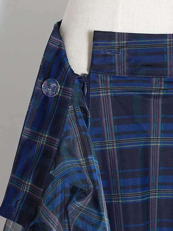 Scotland Plaid Overskirt High Waist Handkerchief Tulle Daily Casual Skirts