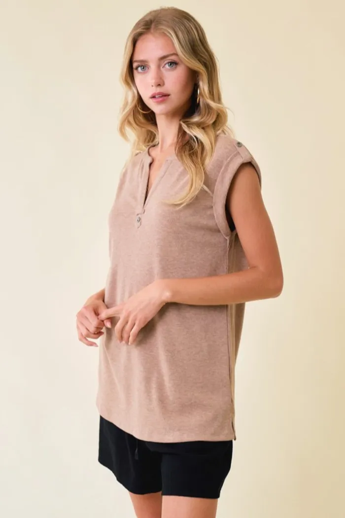 Sleeveless Button Detail Top