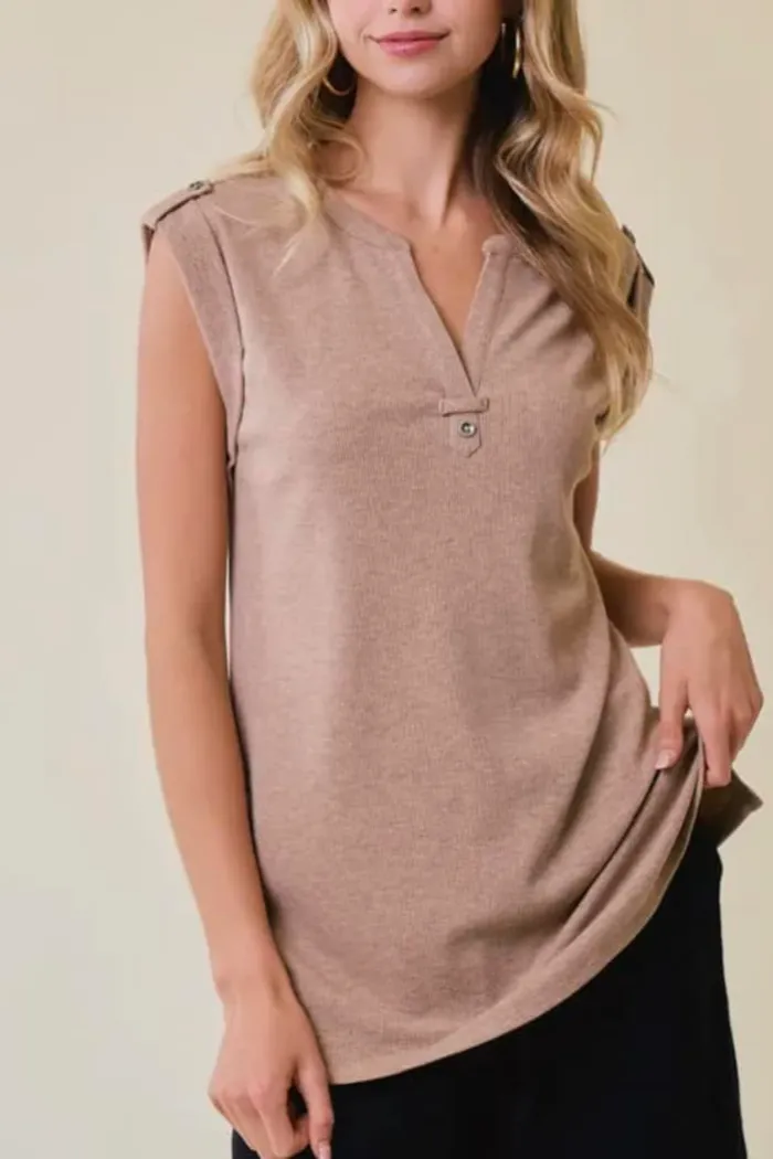 Sleeveless Button Detail Top