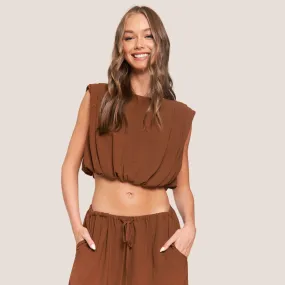 Sleeveless Crop Top (Dark Brown)