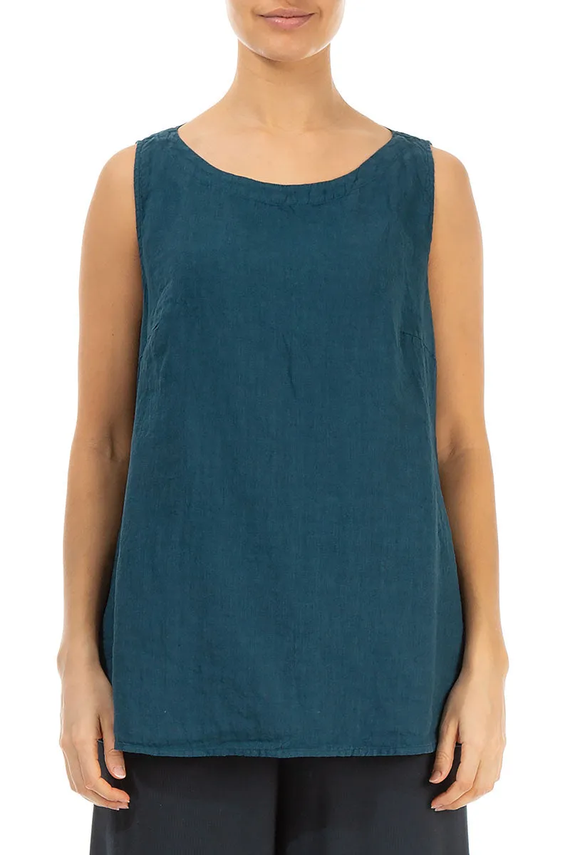 Sleeveless Dark Teal Linen Top