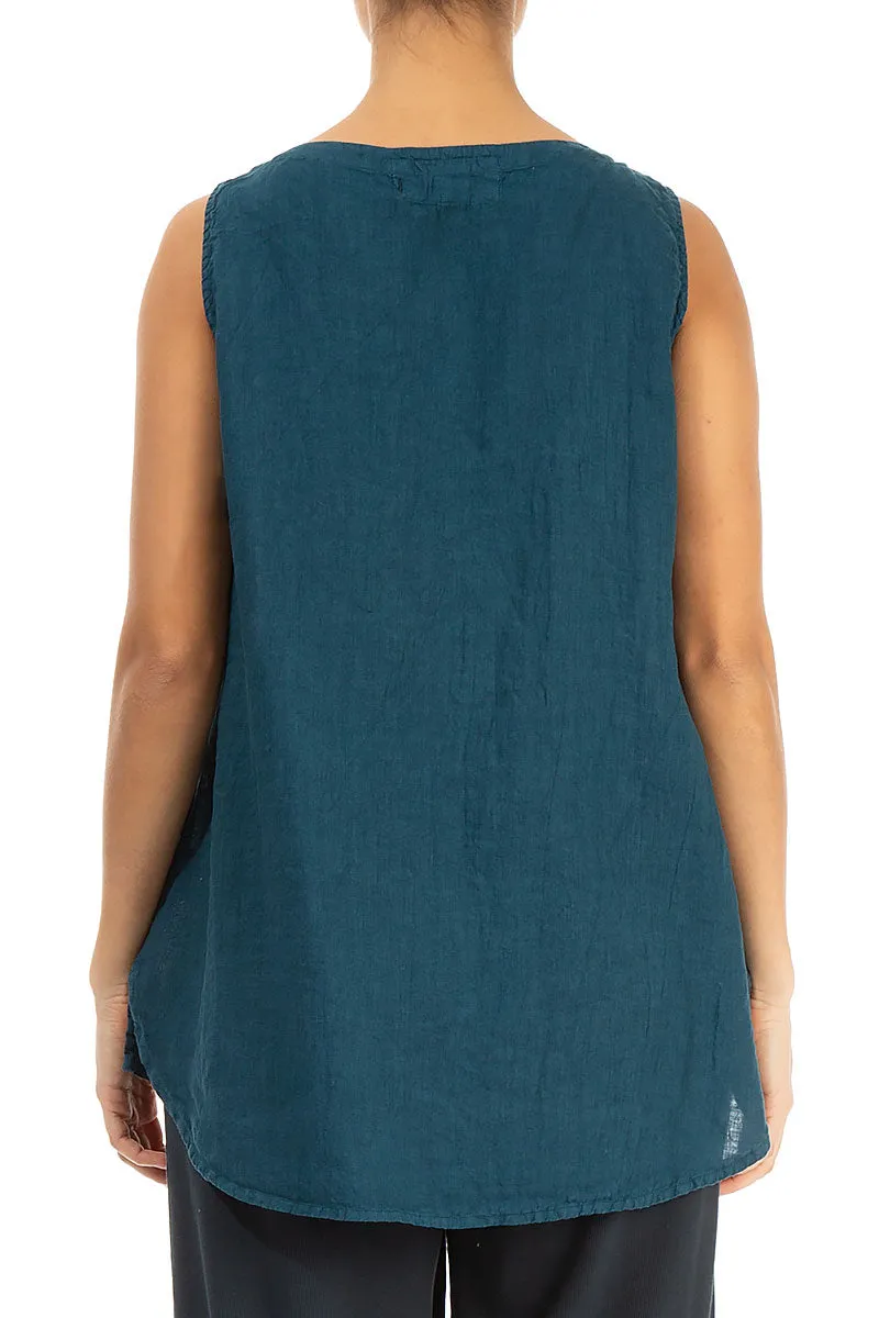 Sleeveless Dark Teal Linen Top