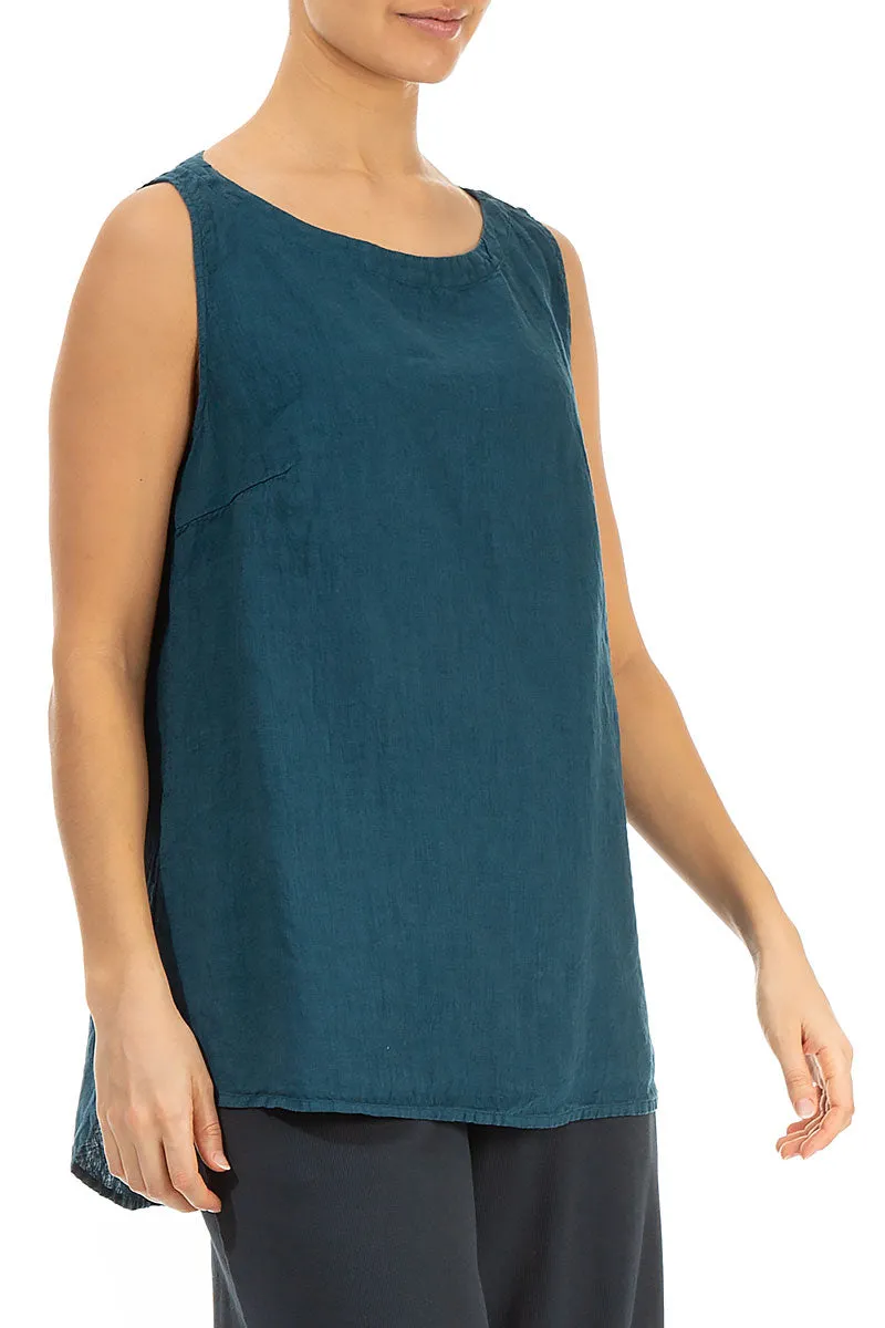 Sleeveless Dark Teal Linen Top