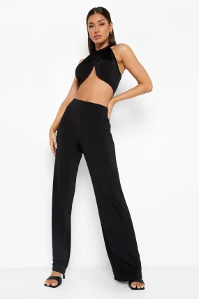 Slinky Halter Neck Crop & Wide Leg Pants