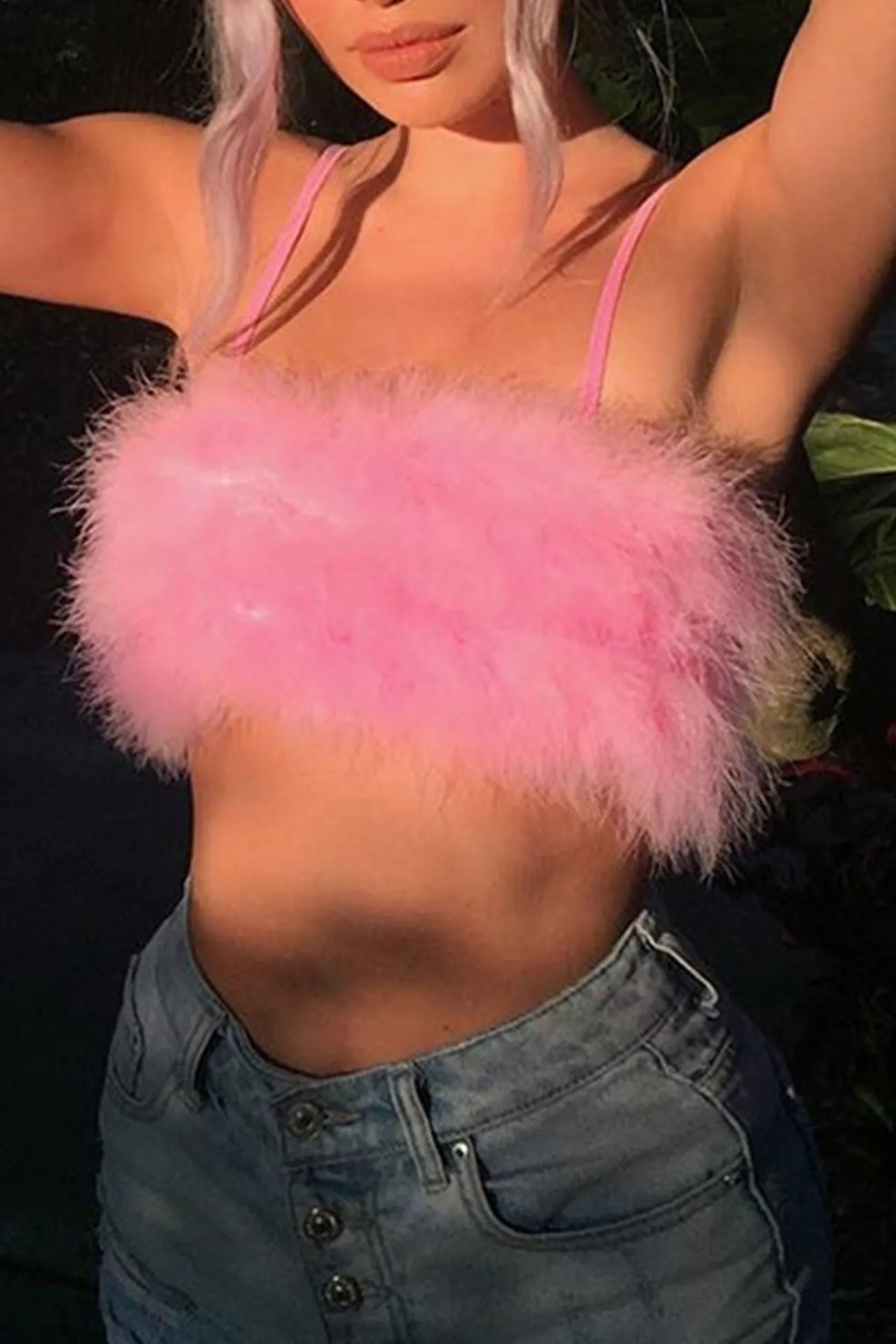 Solid Color Sleeveless Fuzzy Crop Top