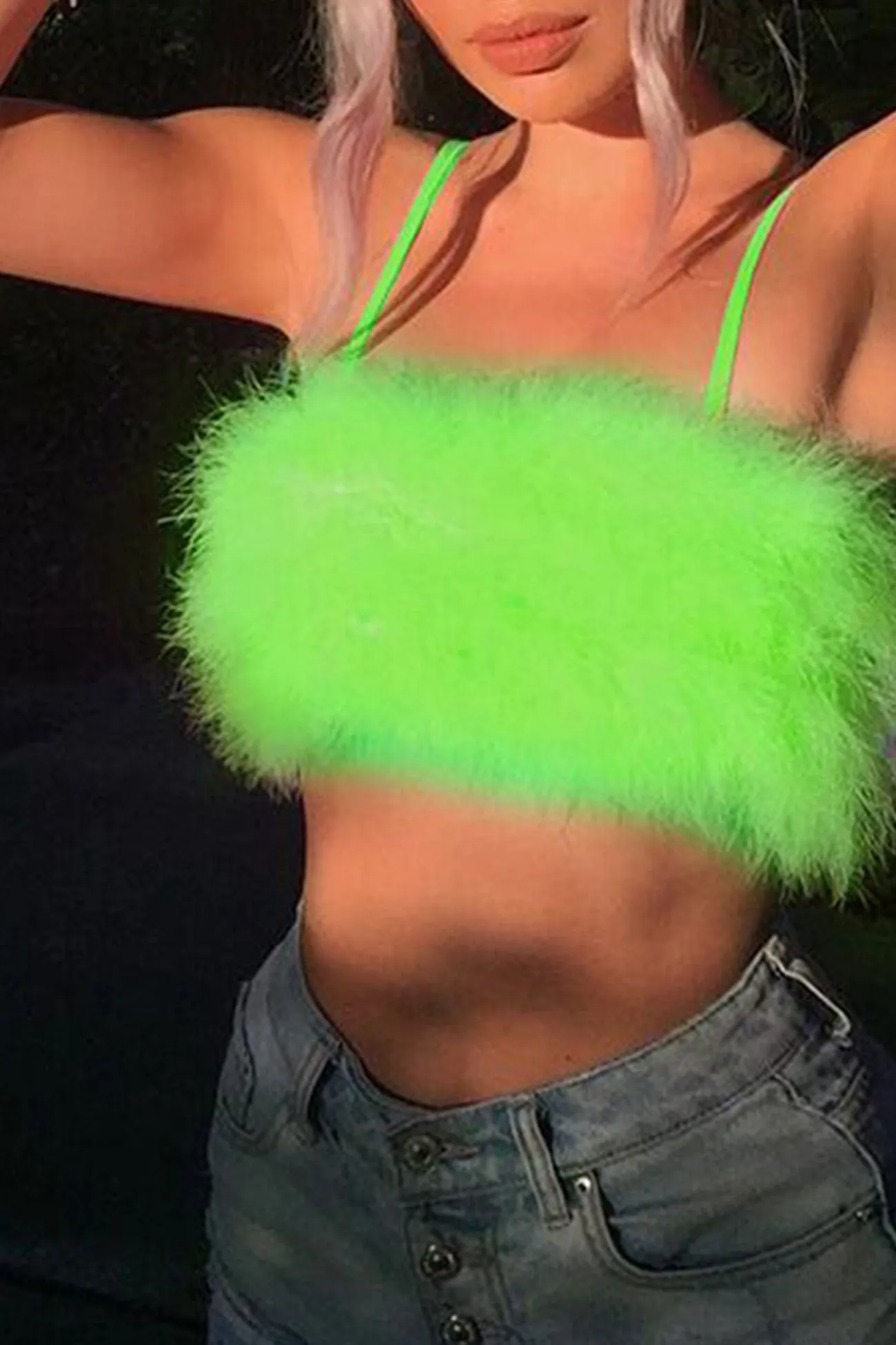 Solid Color Sleeveless Fuzzy Crop Top