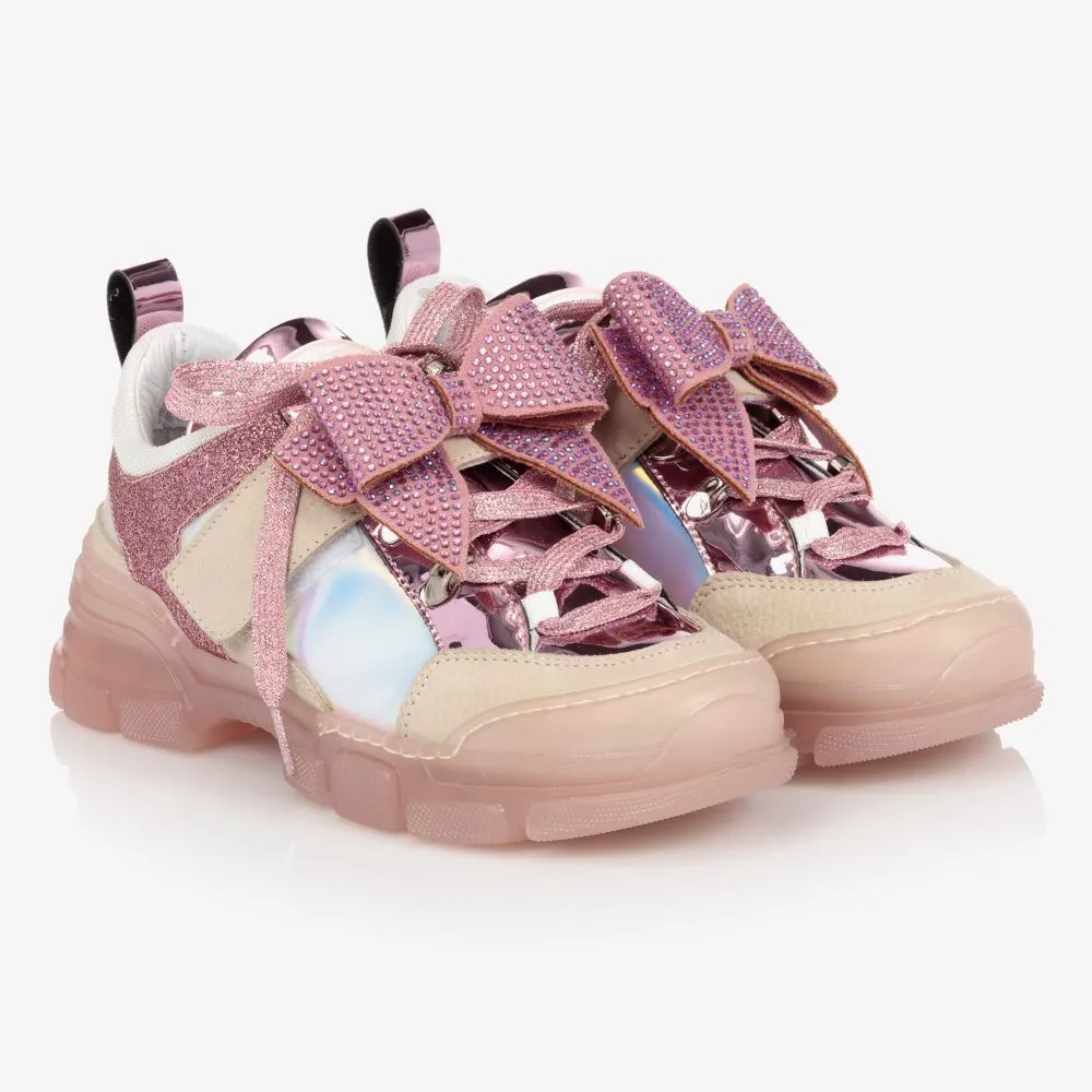 Teen Pink Bow Leather Trainers