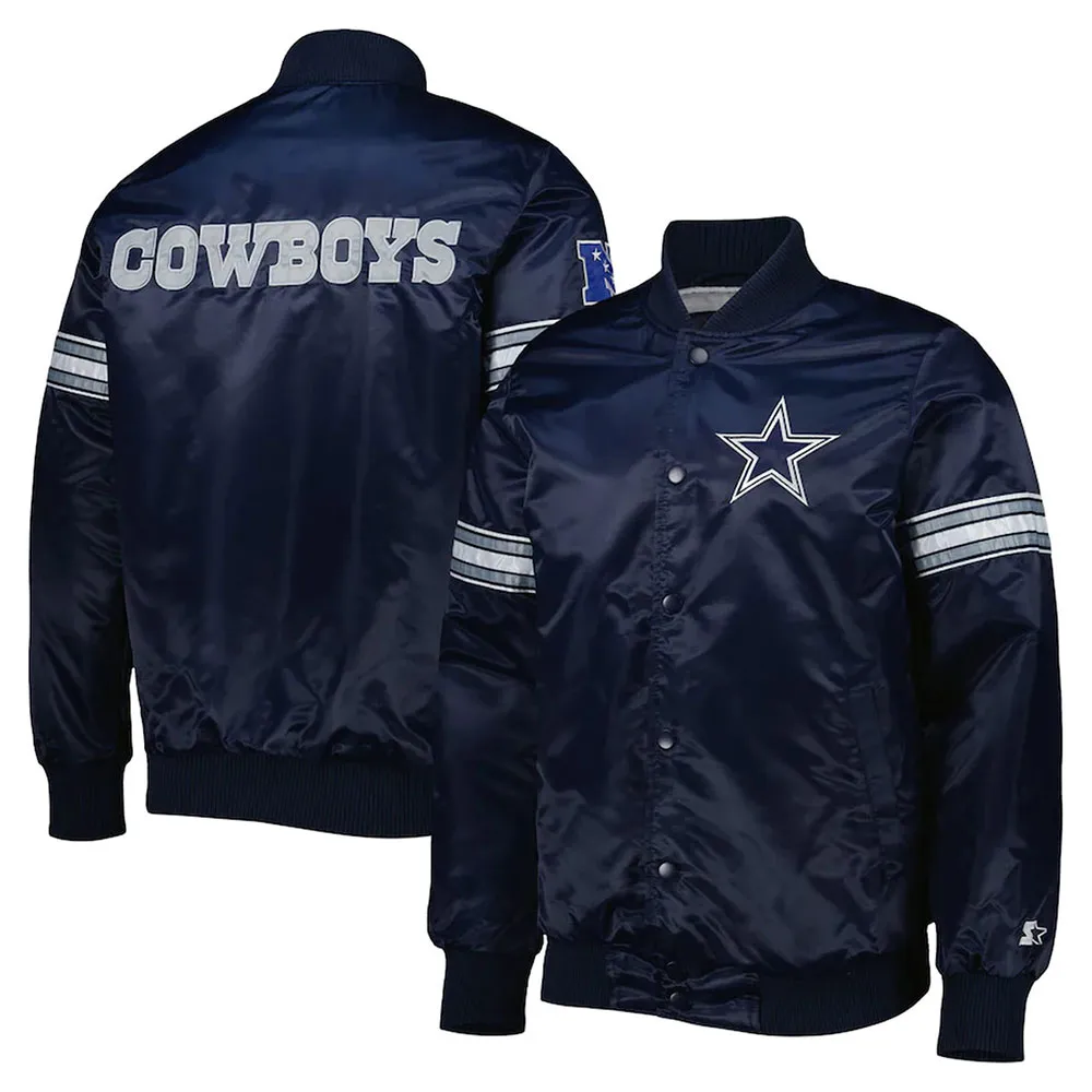 The Pick and Roll Dallas Cowboys Navy Blue Satin Jacket