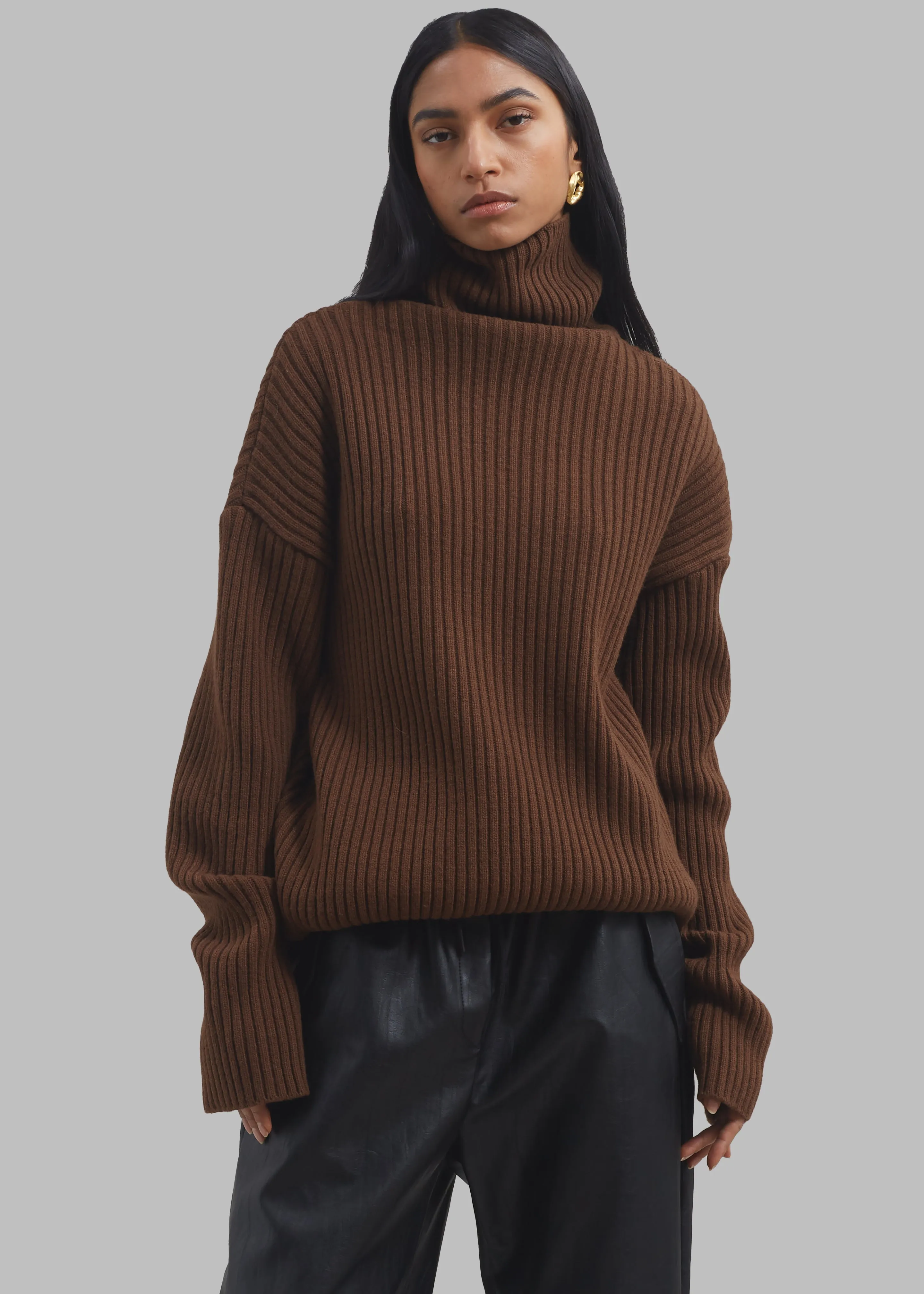 Thelma Ribbed Sweater Dress - Brown