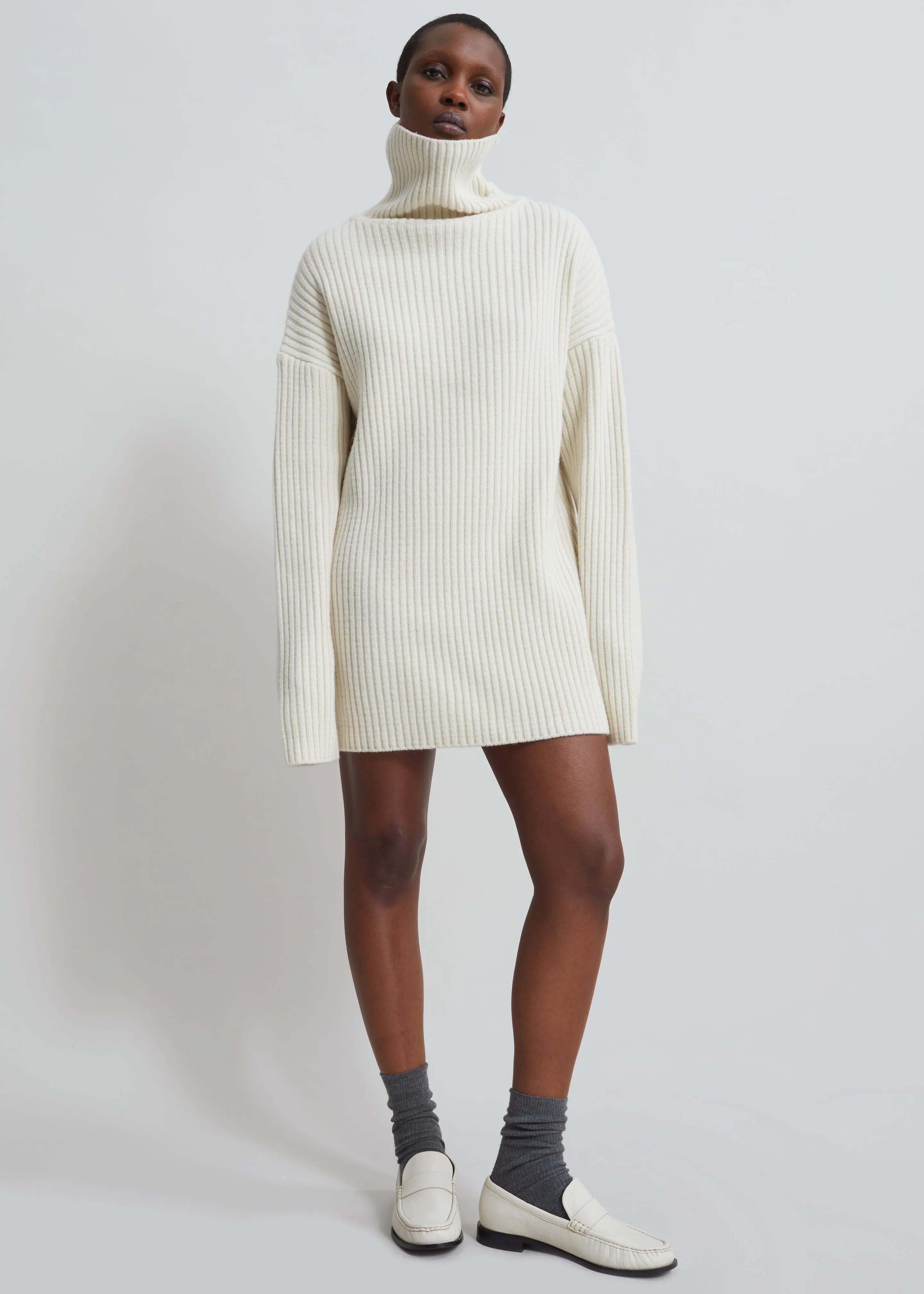 Thelma Ribbed Sweater Dress - Cream