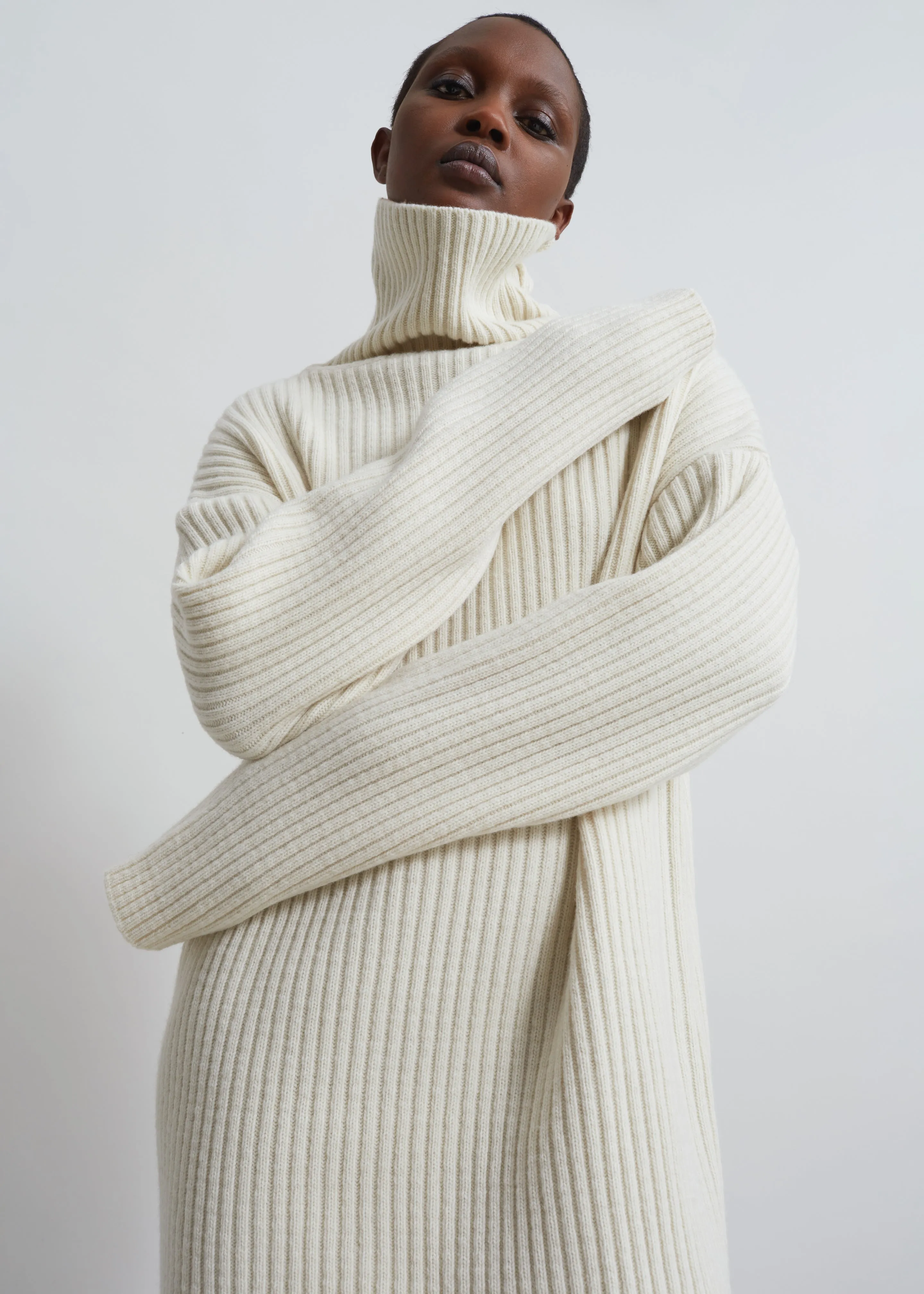 Thelma Ribbed Sweater Dress - Cream