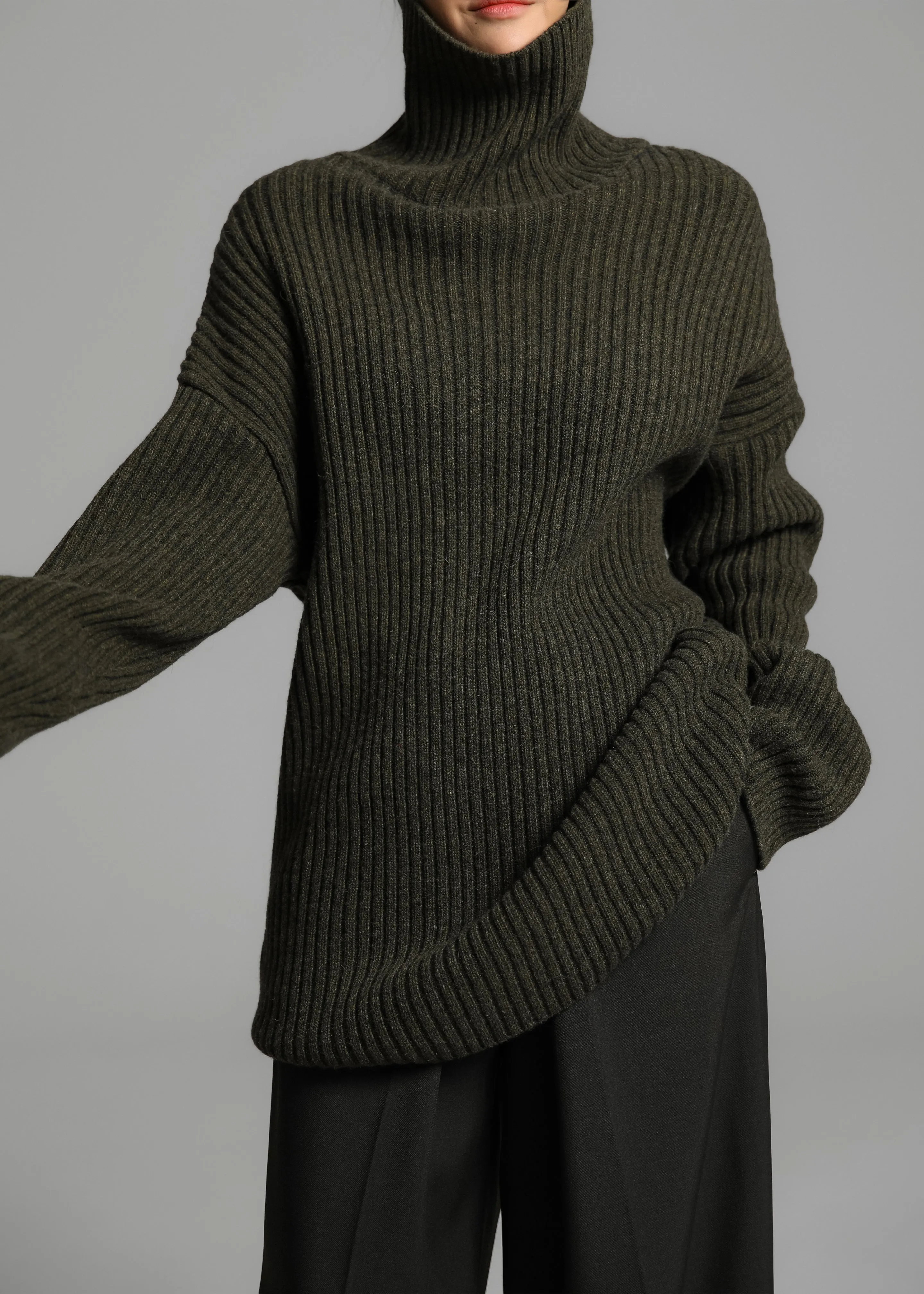 Thelma Ribbed Sweater Dress - Khaki