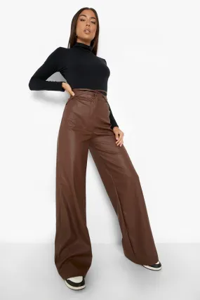 Tie Waist Detail Wide Leg Pu Pants