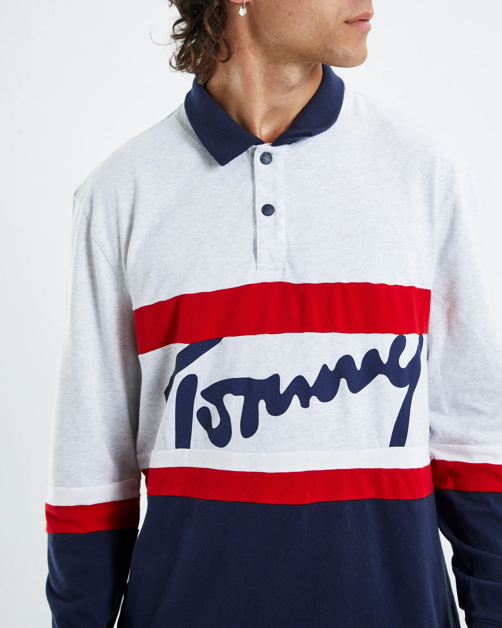 Tommy Jeans TJM Heritage Tommy Long Sleeve Polo Shirt Twilight Navy/Multi