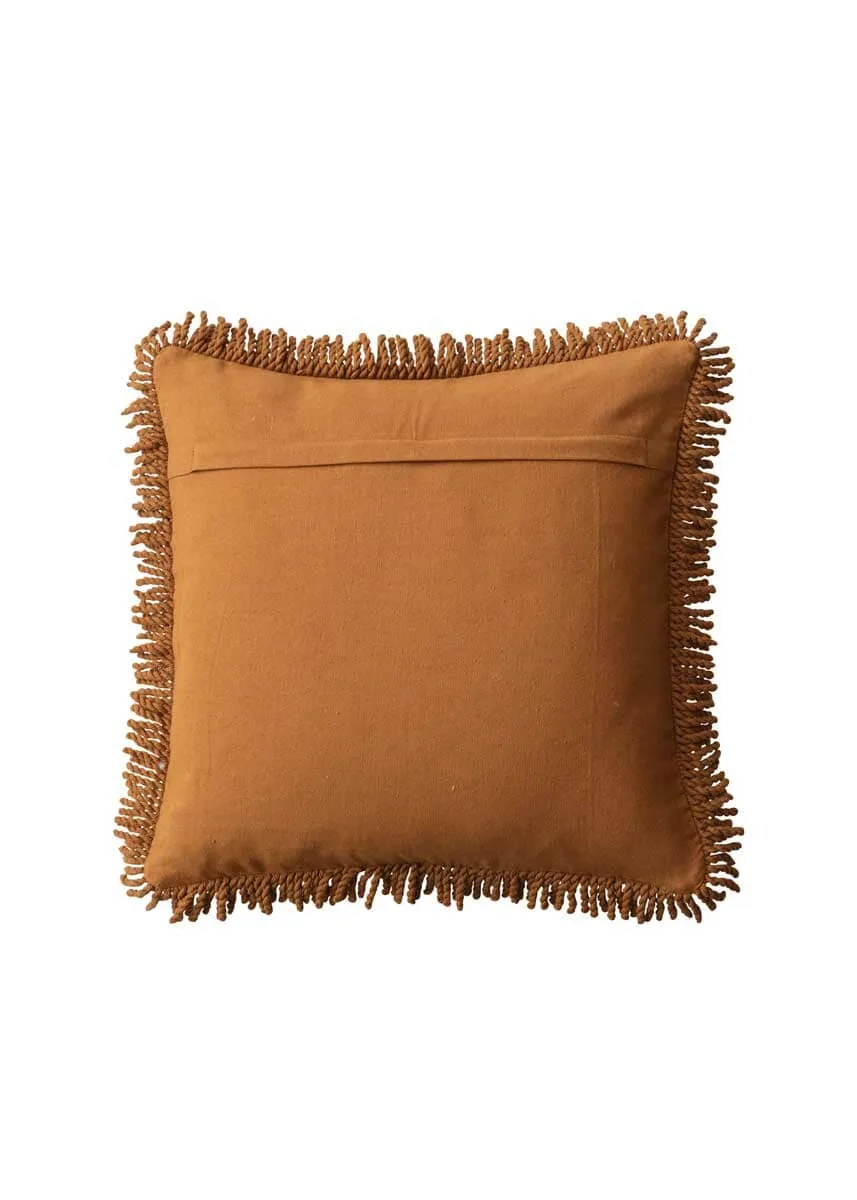 Tufted Flower Fringe Pillow - Pink & Mustard