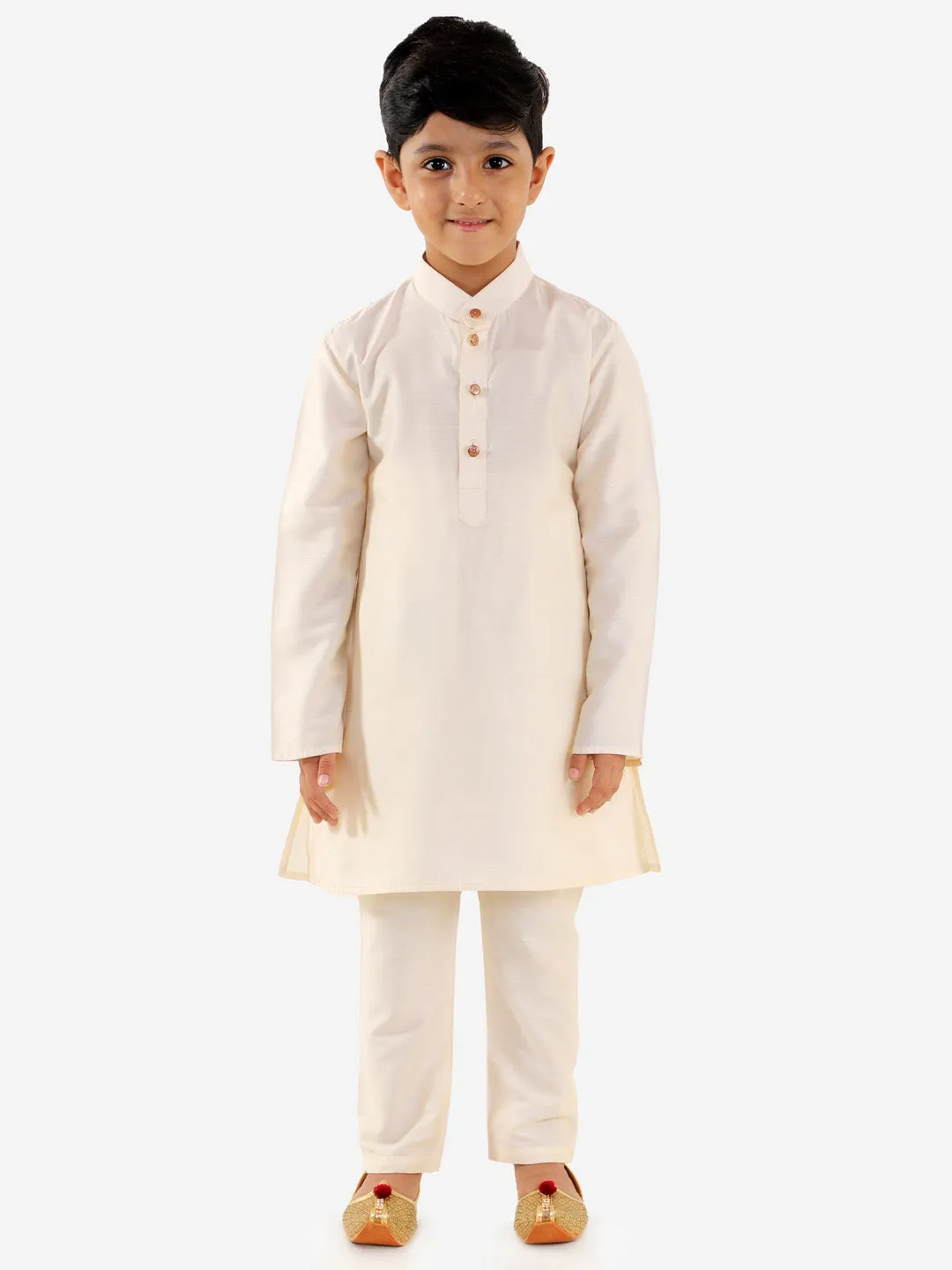 Vastramay Boys' Grey Silk Blend Jacket, Kurta and Pyjama Set