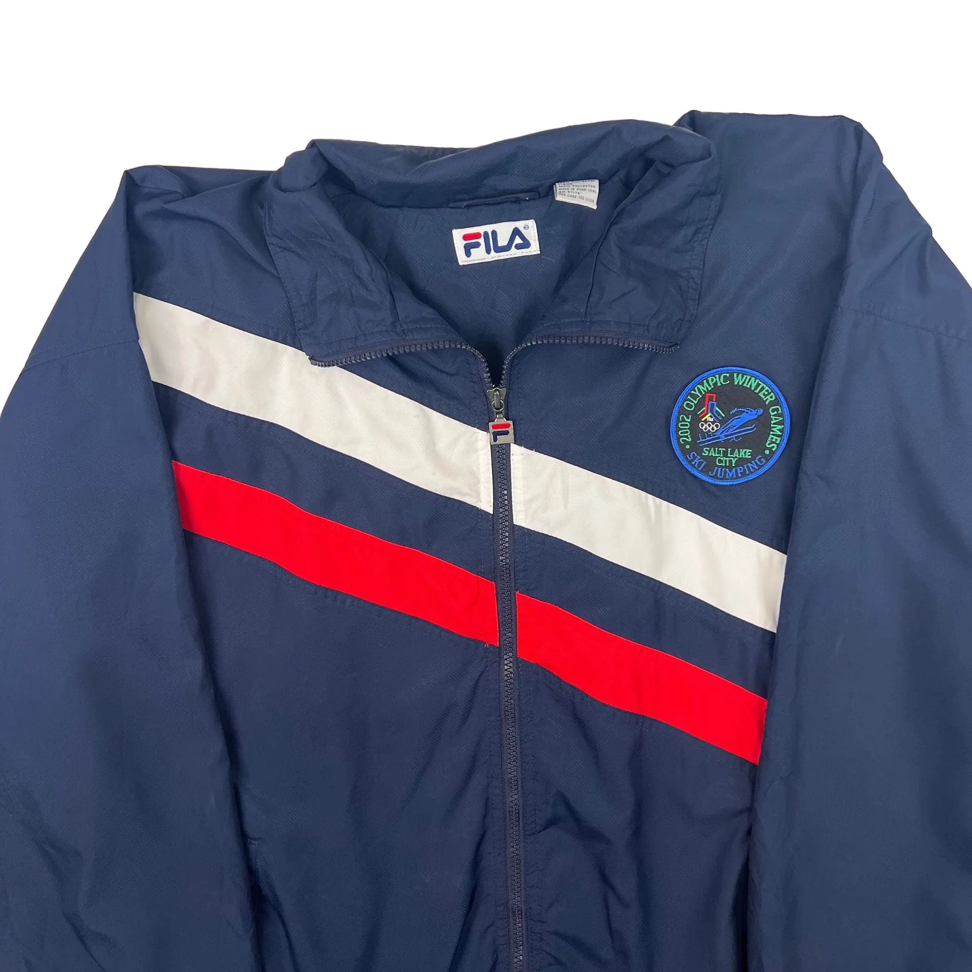 Vintage 00's Fila Track Jacket 2002 Olympic Winter Games Patch Navy Blue