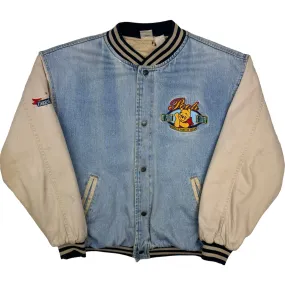 Vintage 90's Disney Winnie the Pooh Denim Varsity Jacket Beige Rare