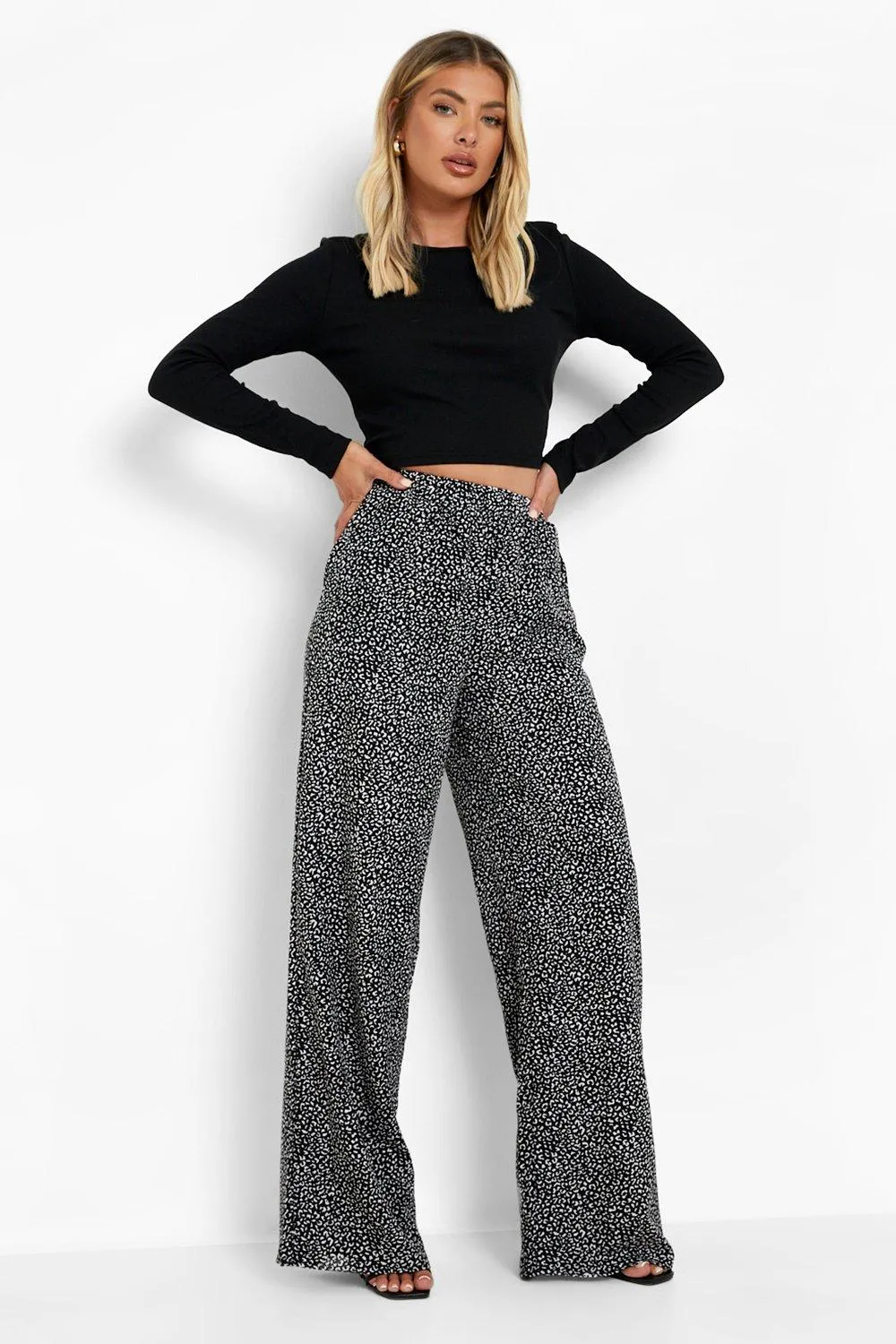 Woven Animal Print Wide Leg Pants